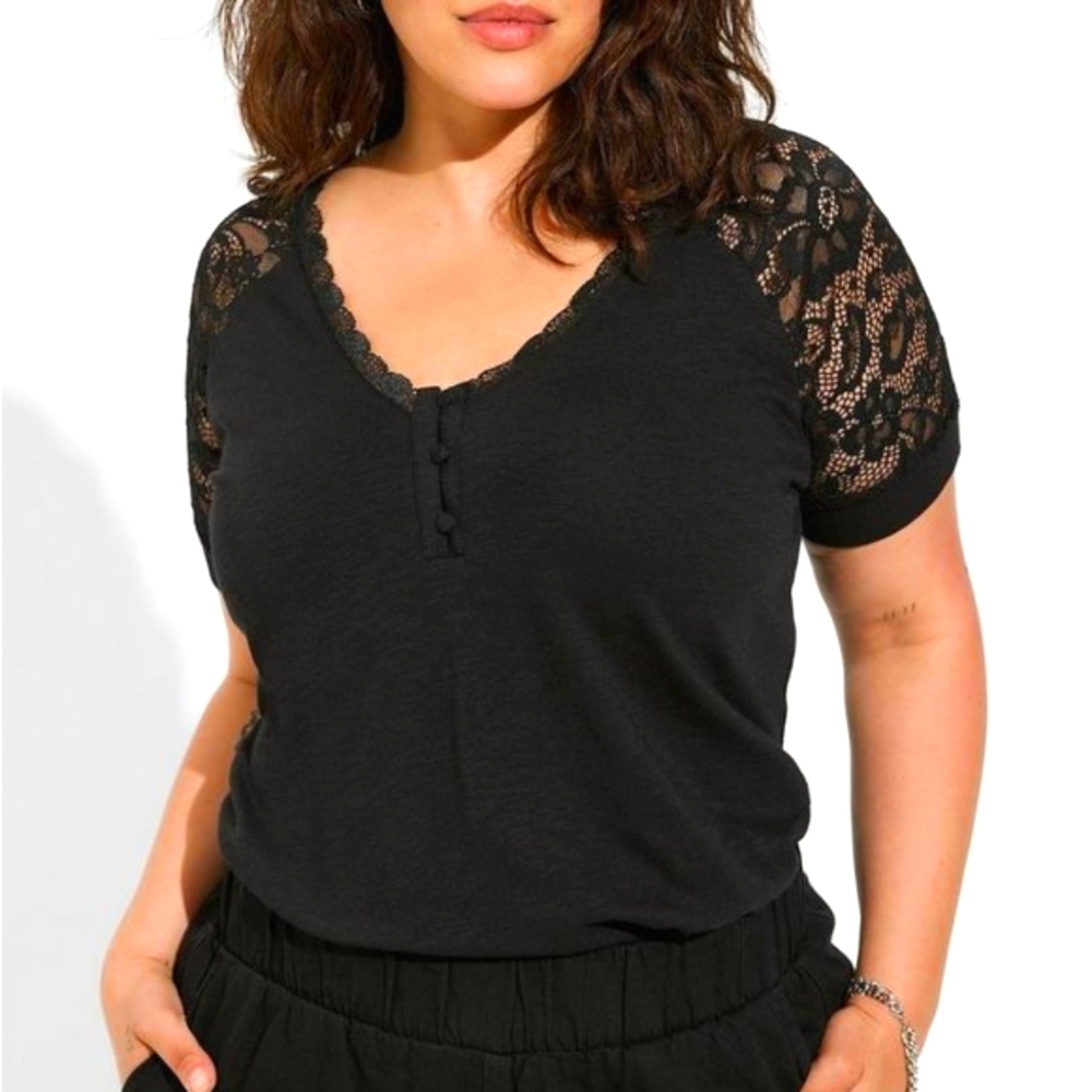 Torrid Elegant Black Lace Sleeve Top